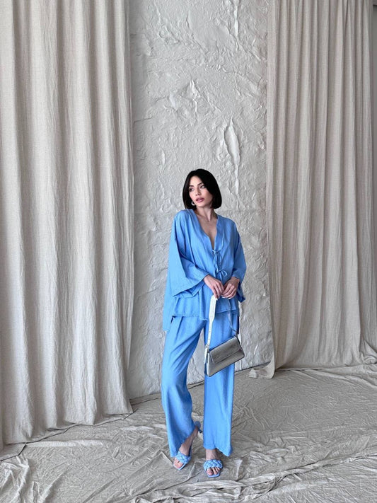 Blue Front Tie Co-ord