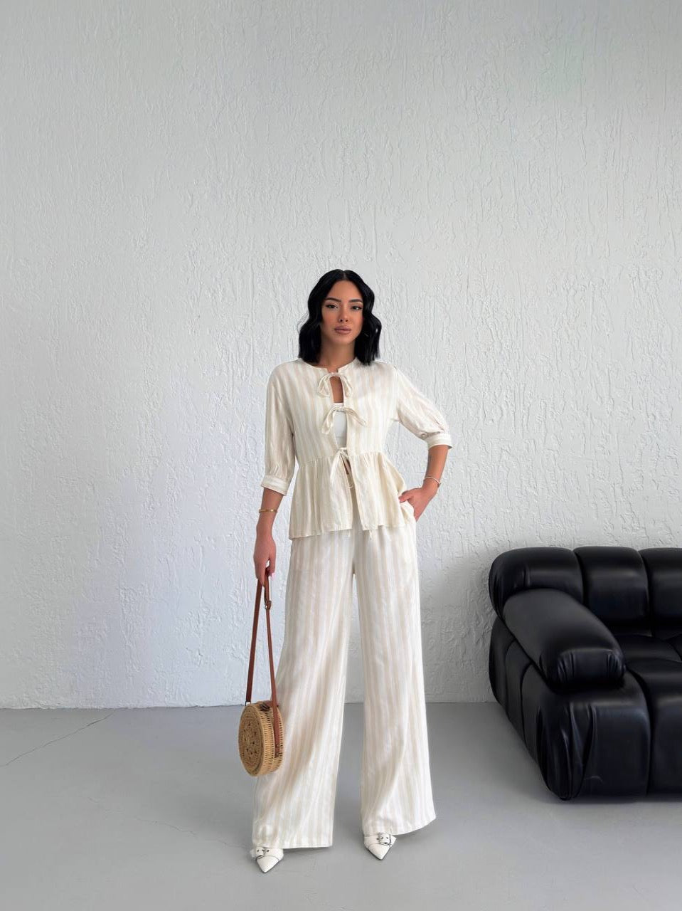 Cream & Beige Tie up Set