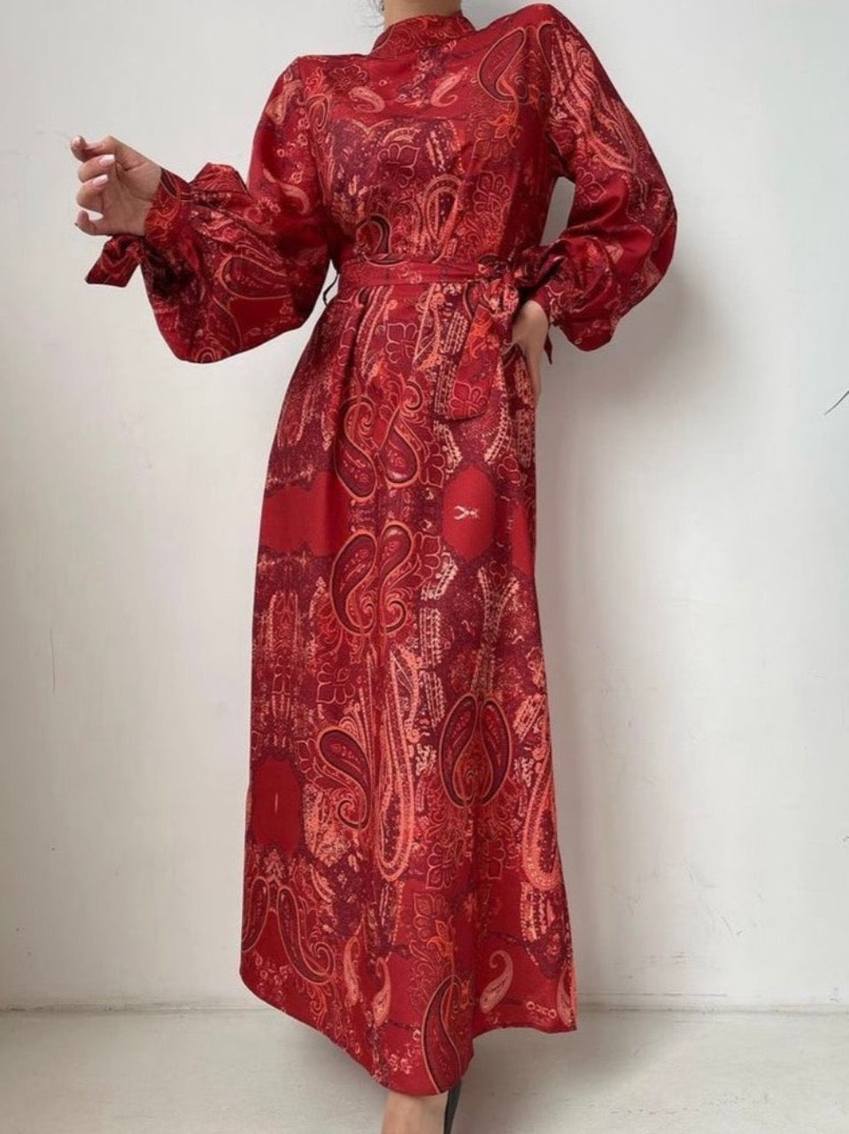Maroon Paisley Design Dress