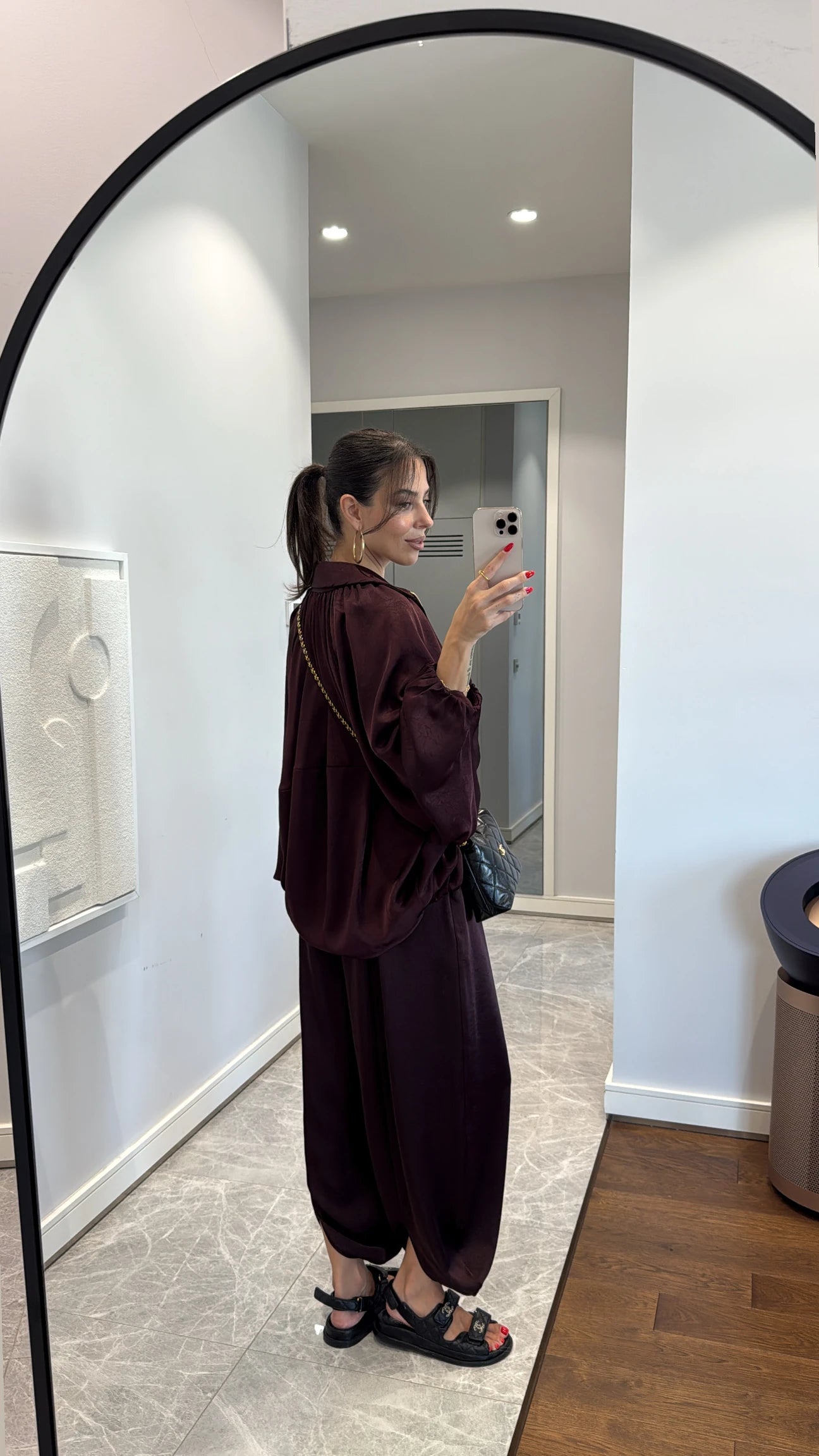 Satin Bomber Jacket and Pants Set Burgundy