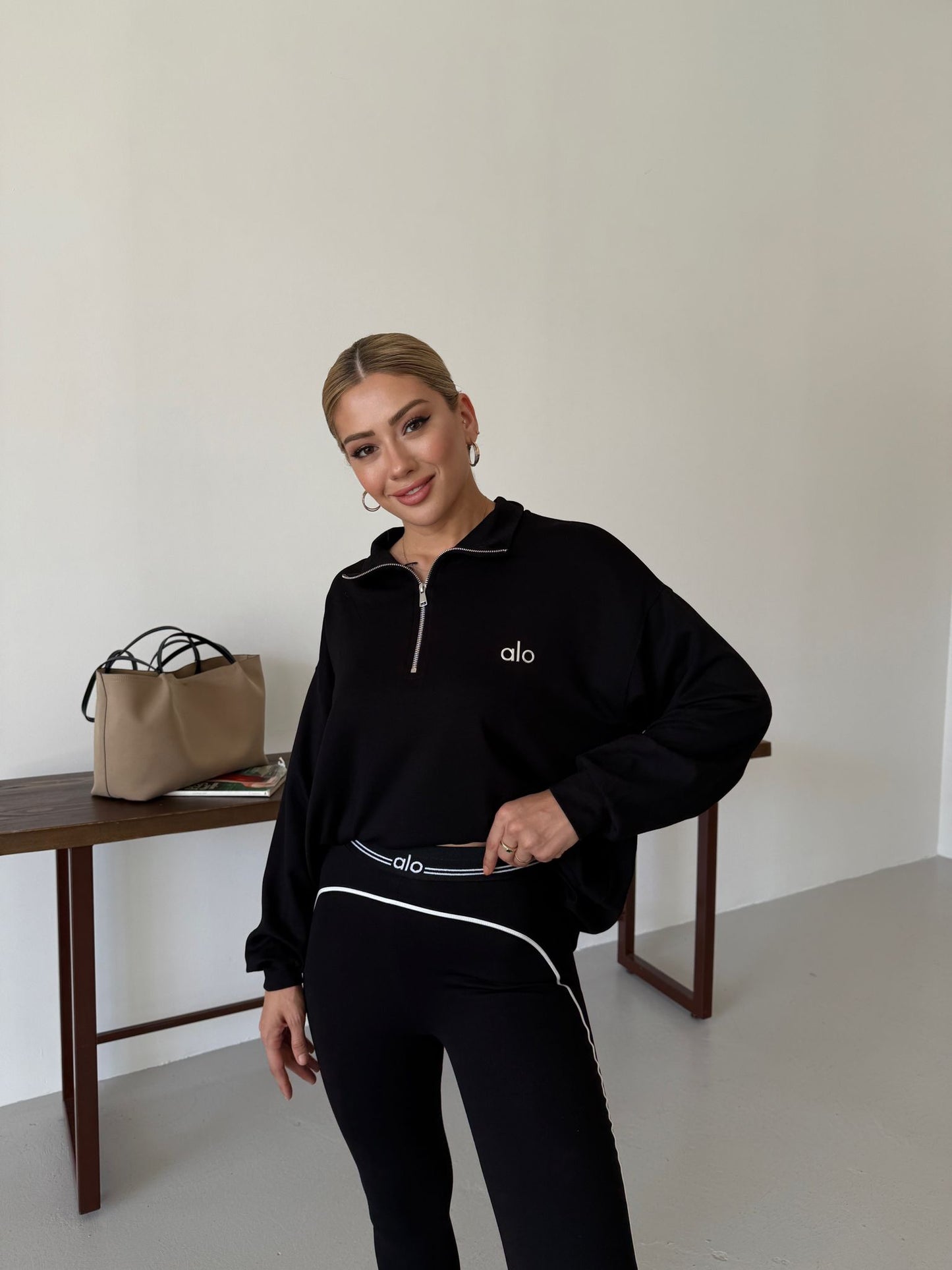 Long Sleeve Zip Top + Matching Tights - Black