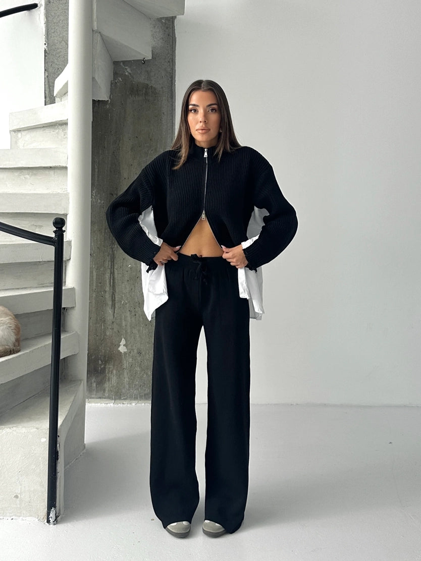 Black Layered Knit Co-Ord Set - STD Size
