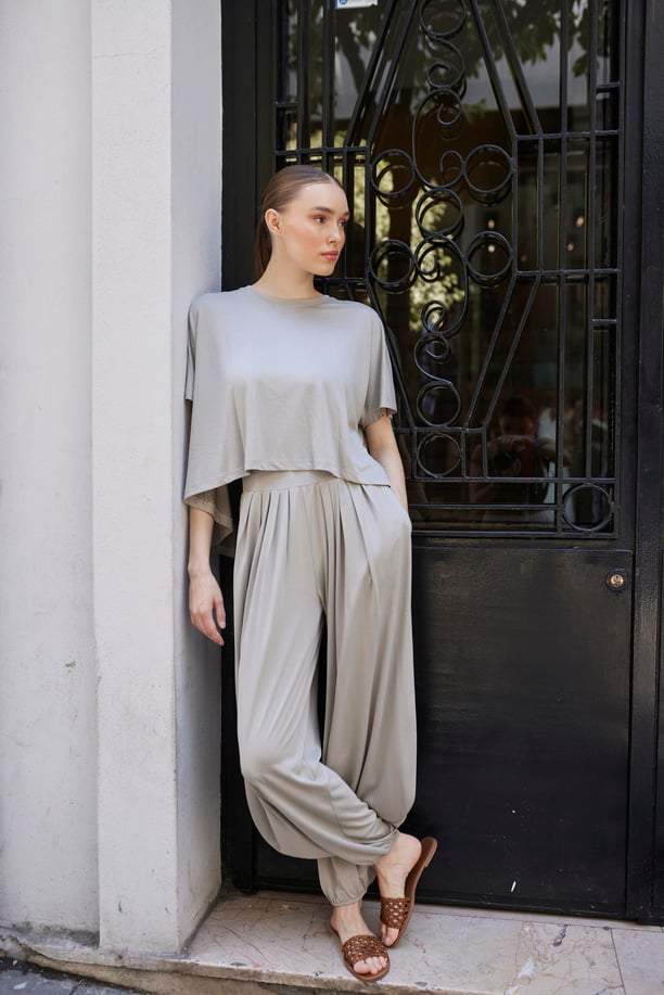 Ash Mink Soft Modal Tee & Salwar Balloon Pants Set