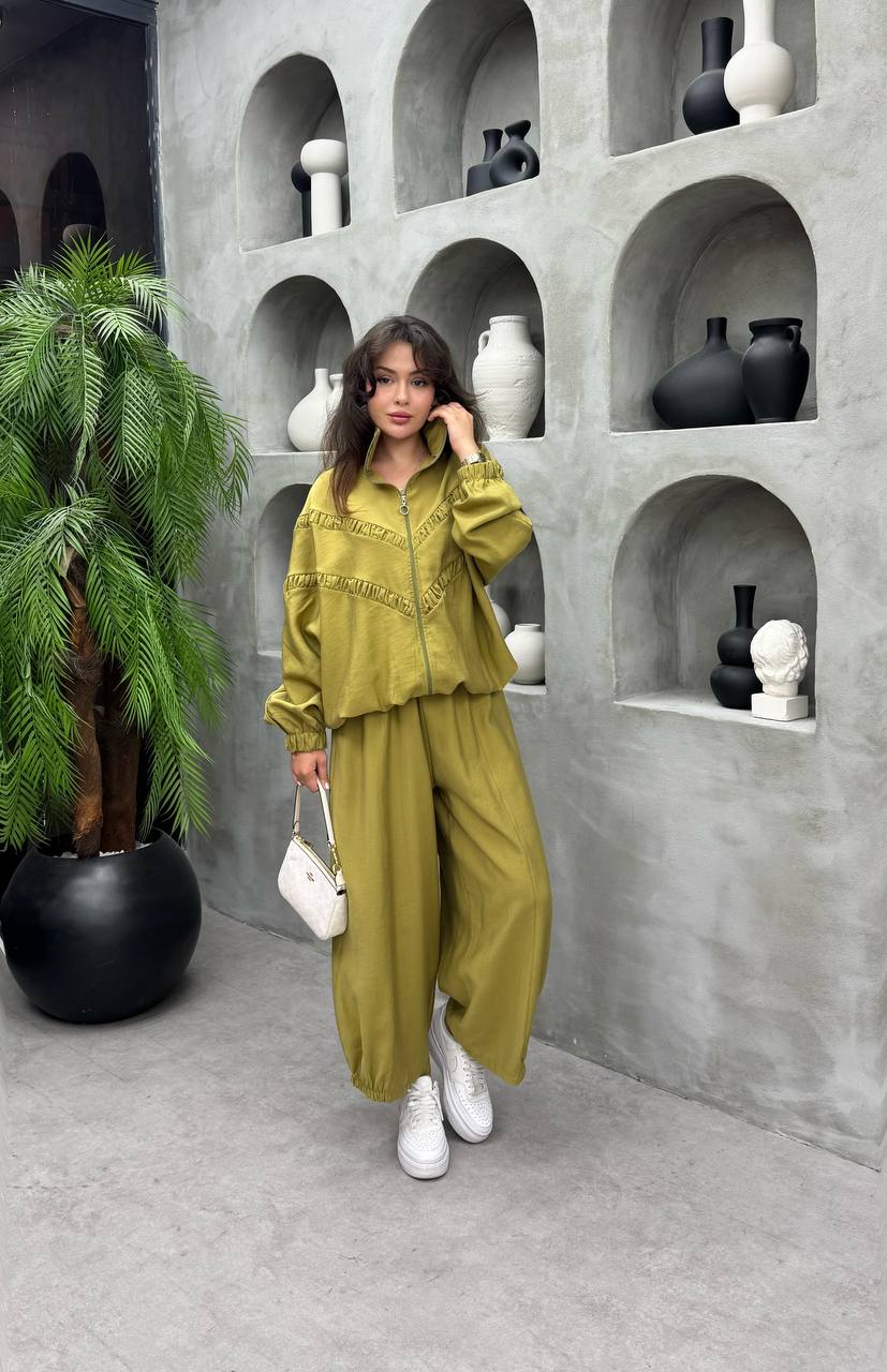 Tencel Ruffle Seam Co-Ord Set  Pistachio