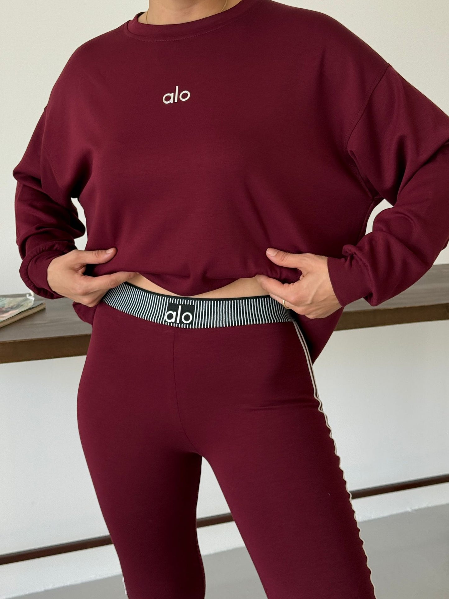 Off-Duty Luxe Crew Set with Headband Burgundy
