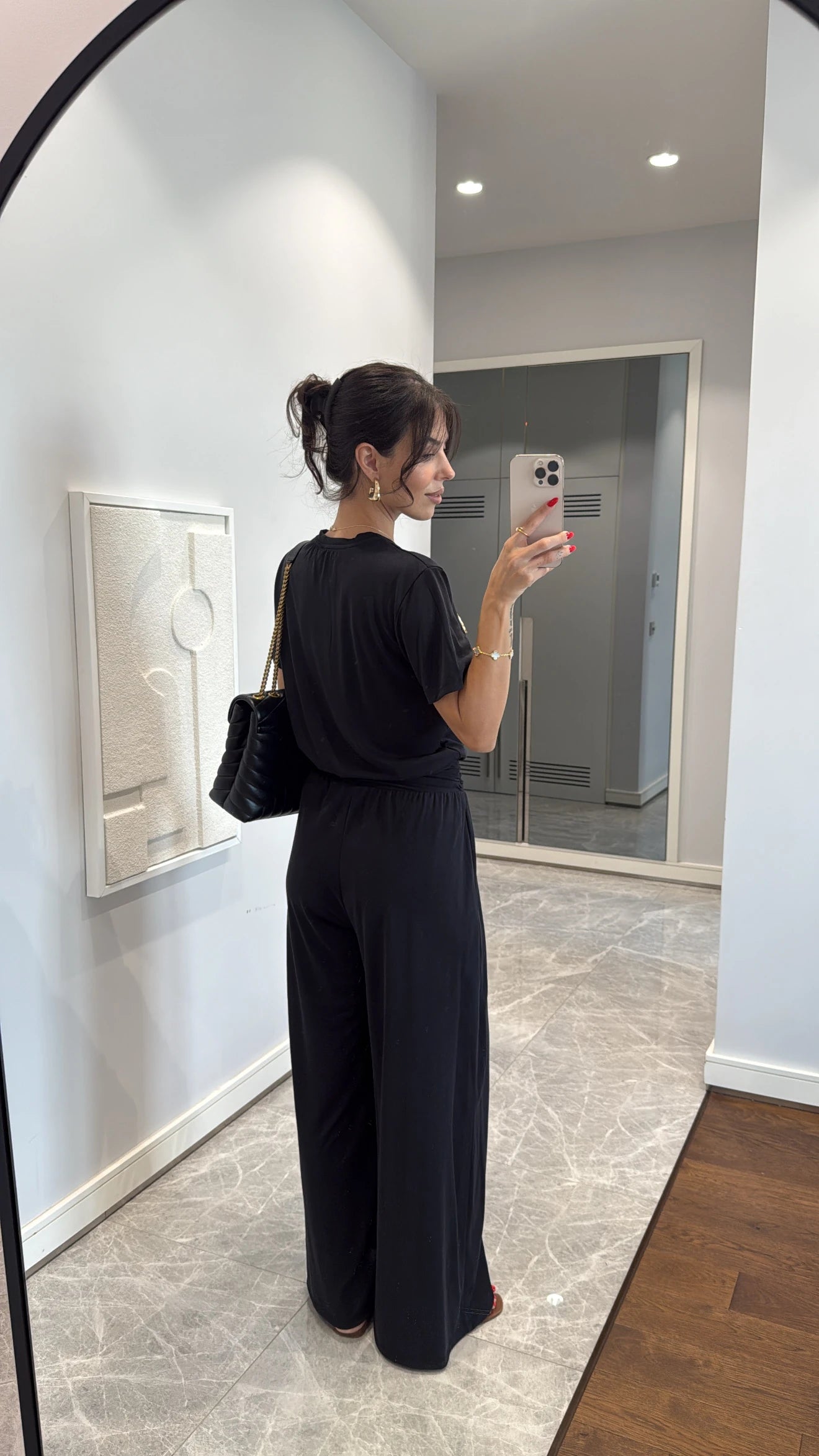 Gold Detailed T-Shirt & Pants Set Black