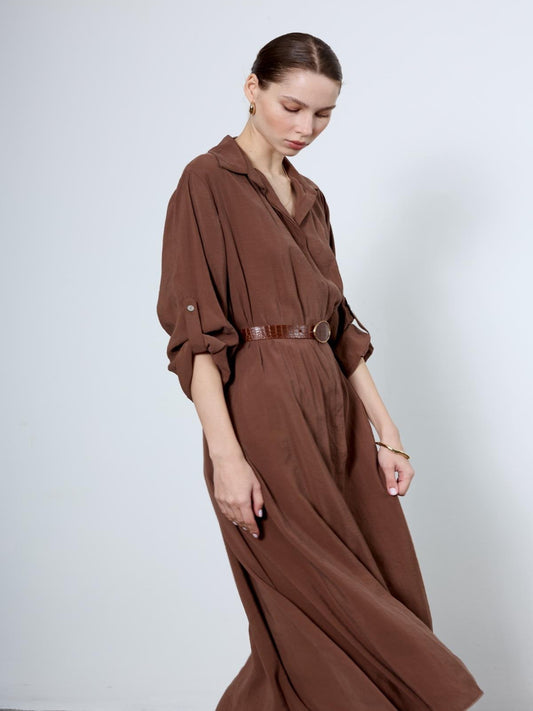 The Tencel Belted Shirt Dress Brown - Standard Size