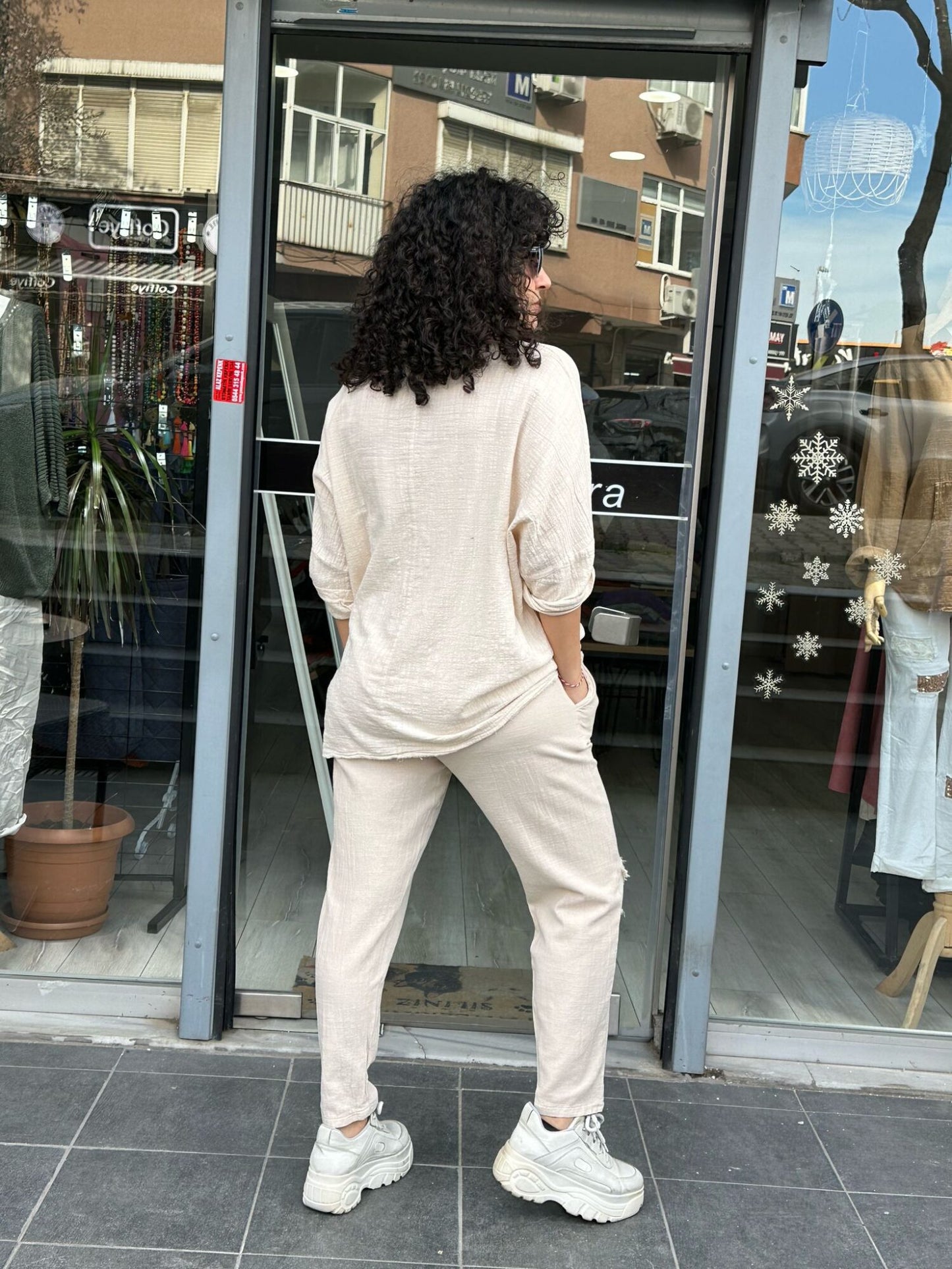 Cotton Boho Sequin Set Cream