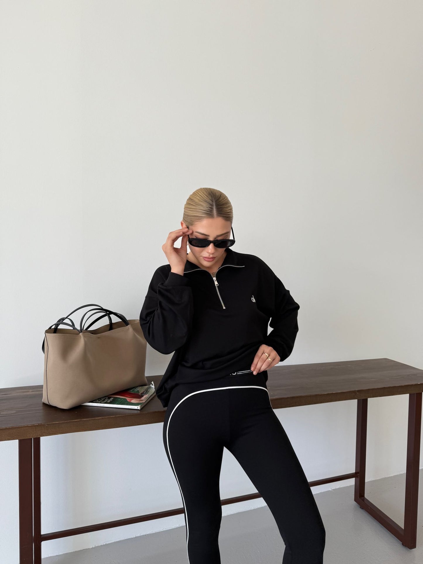 Long Sleeve Zip Top + Matching Tights - Black