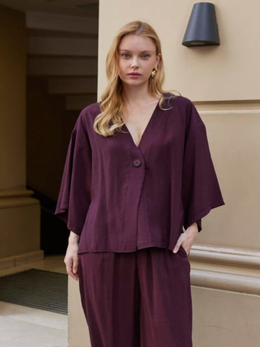 Silky Deep V-Neck Co-Ord Set