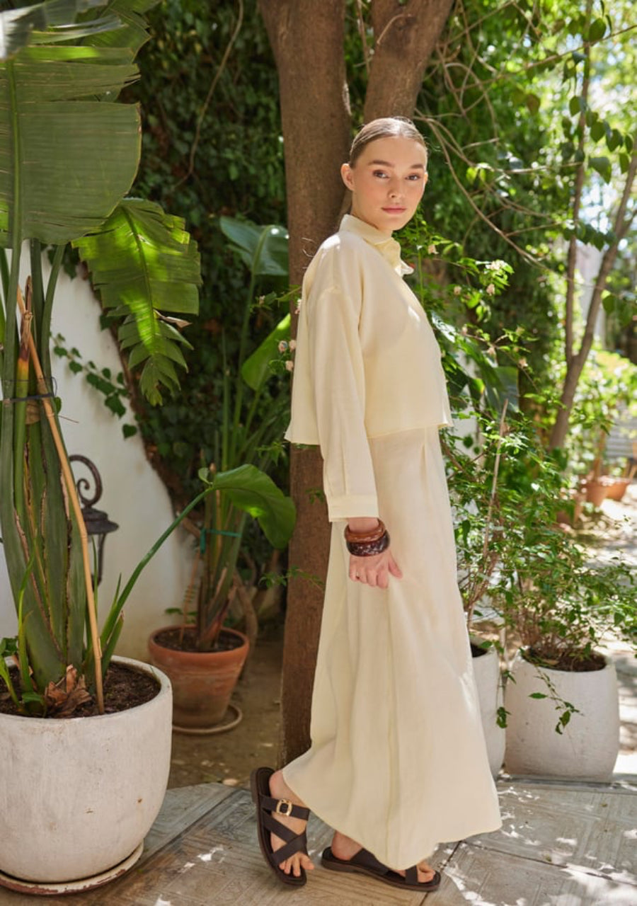 Effortless Elegance Maxi Dress & Oversized Shirt Jacket Set Butter Yellow