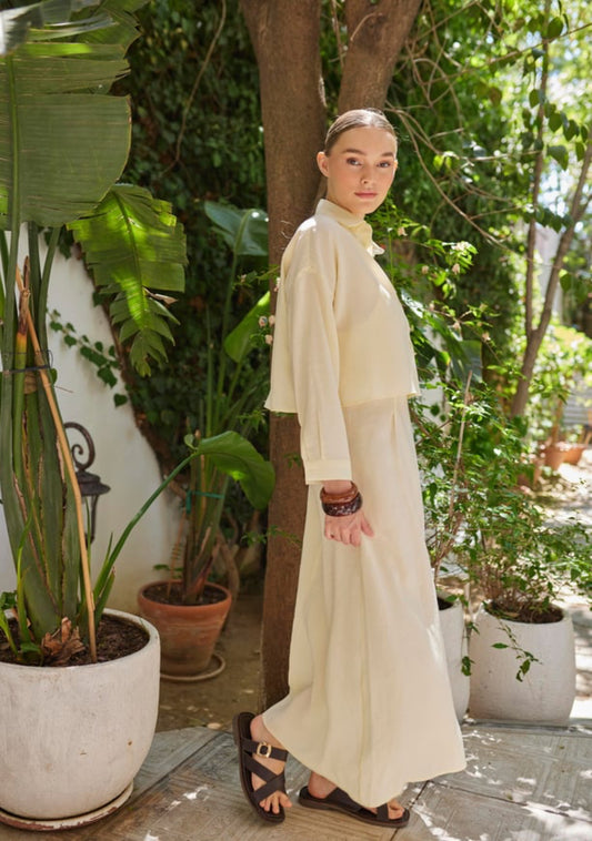 Effortless Elegance Maxi Dress & Oversized Shirt Jacket Set Butter Yellow