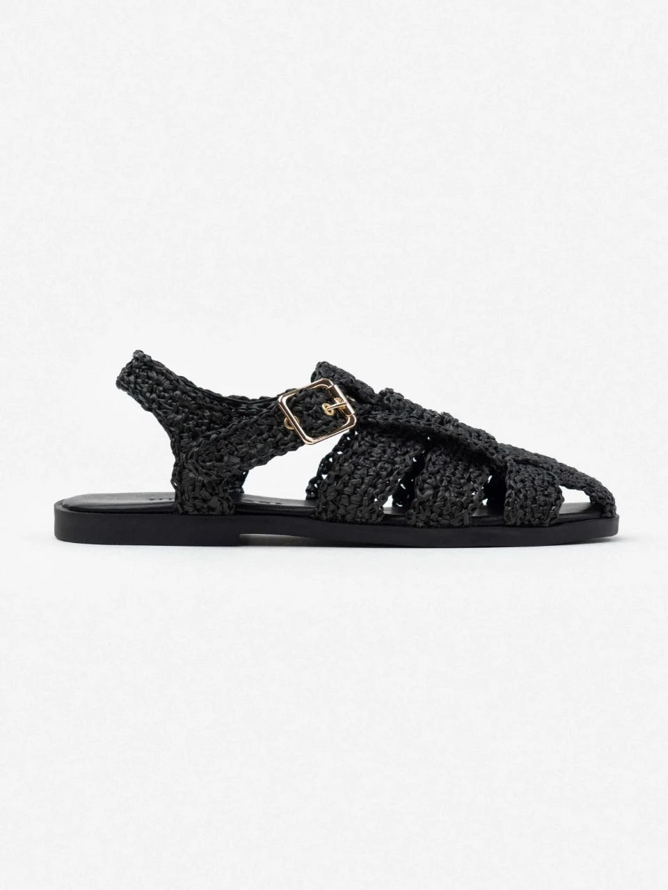 RAMONA Black Woven Flat Sandals with Back Strap Detail