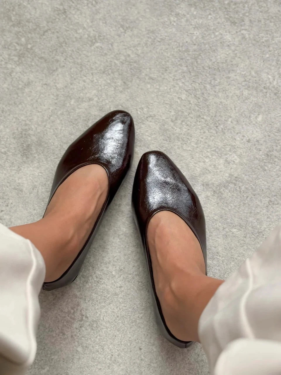 MILA Brown Crinkled Matte Finish Flat Ballerina Shoes