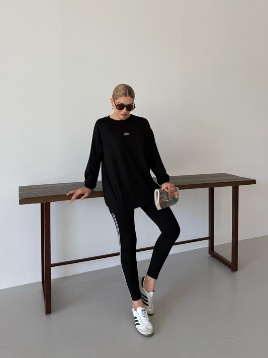 Off-Duty Luxe Crew Set with Headband Black