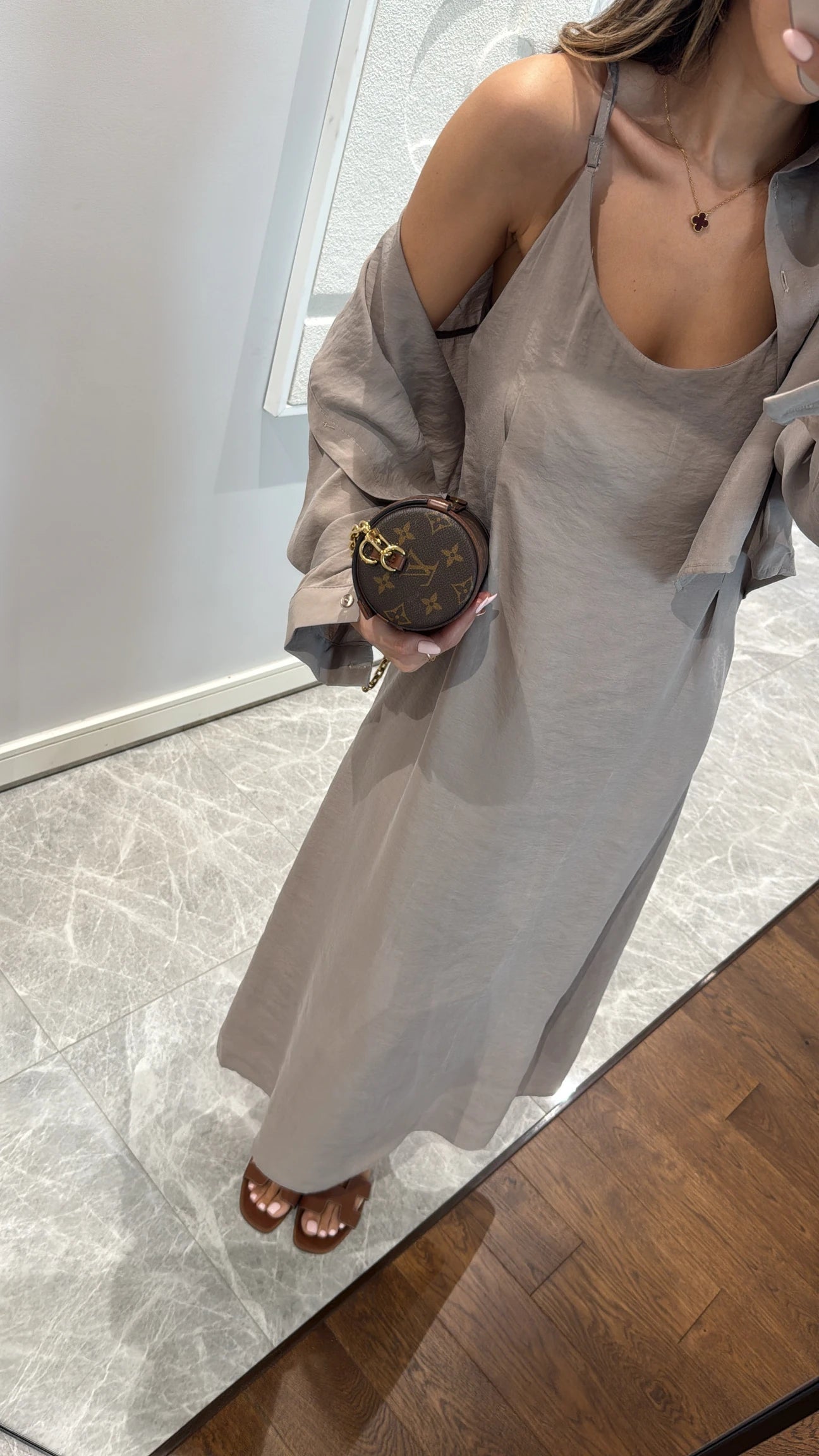 Effortless Elegance Maxi Dress & Oversized Shirt Jacket Set Beige