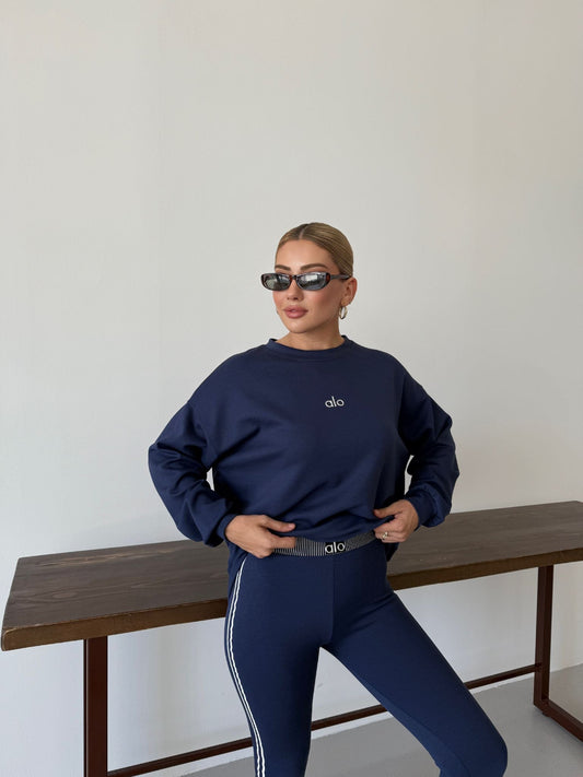 Off-Duty Luxe Crew Set with Headband Navy