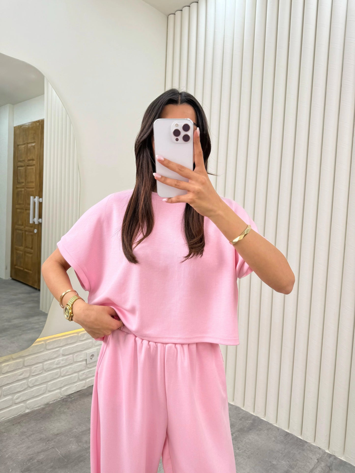 Modal Fabric Hem Detailed Loungewear Comfort Set Candy Pink