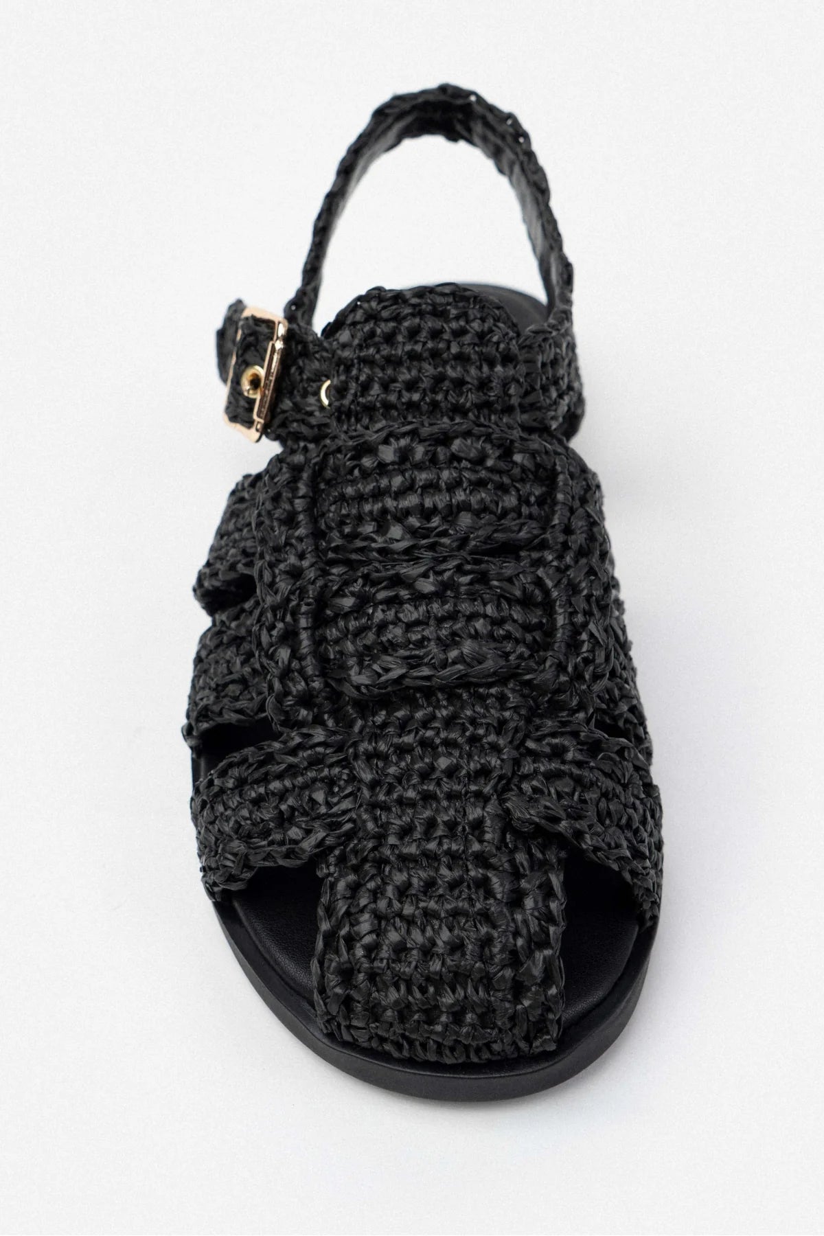 RAMONA Black Woven Flat Sandals with Back Strap Detail
