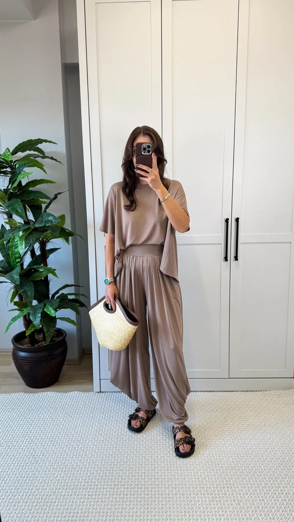 Smokey Taupe Soft Modal Tee & Salwar Balloon Pants Set