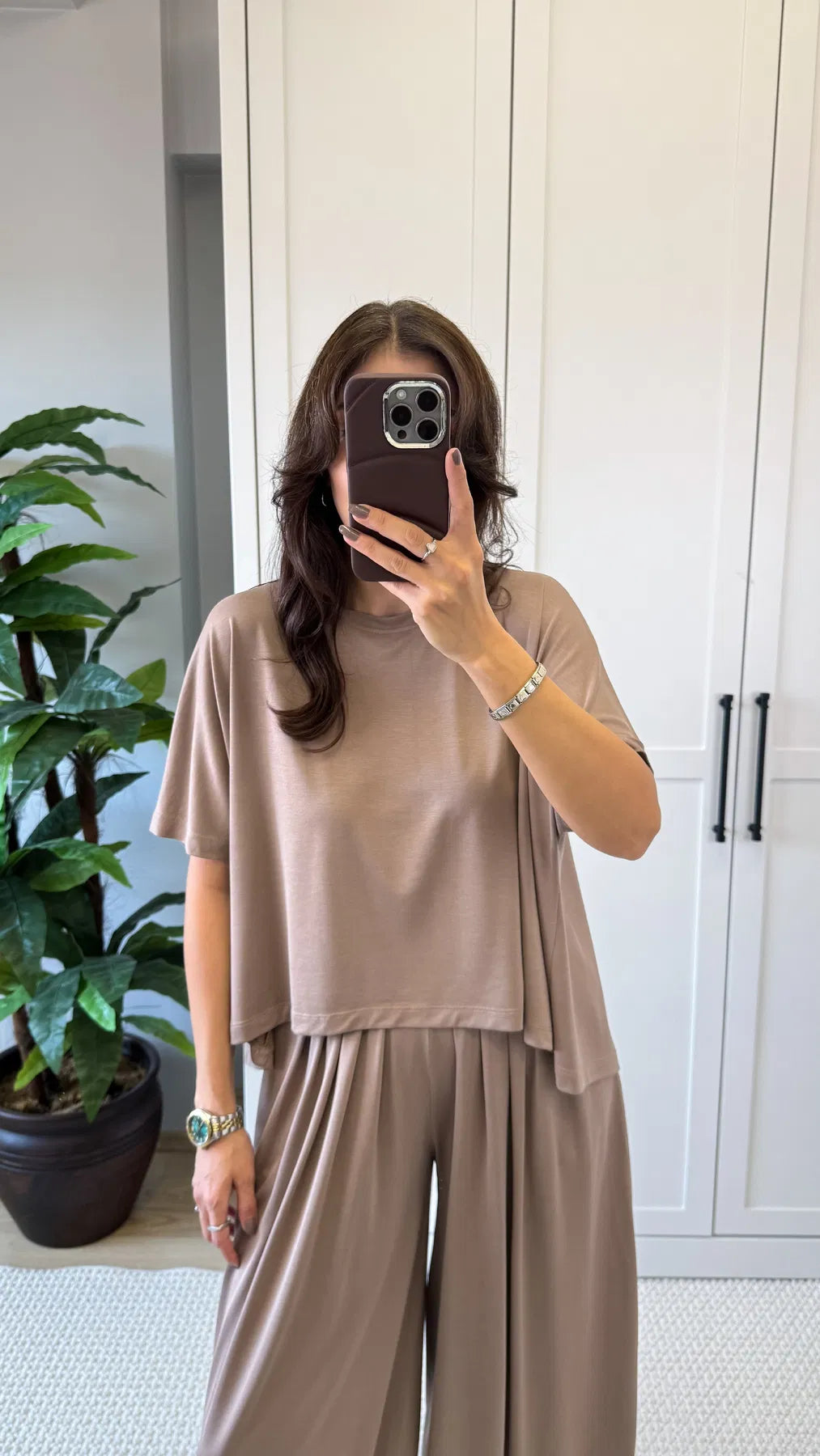 Smokey Taupe Soft Modal Tee & Salwar Balloon Pants Set