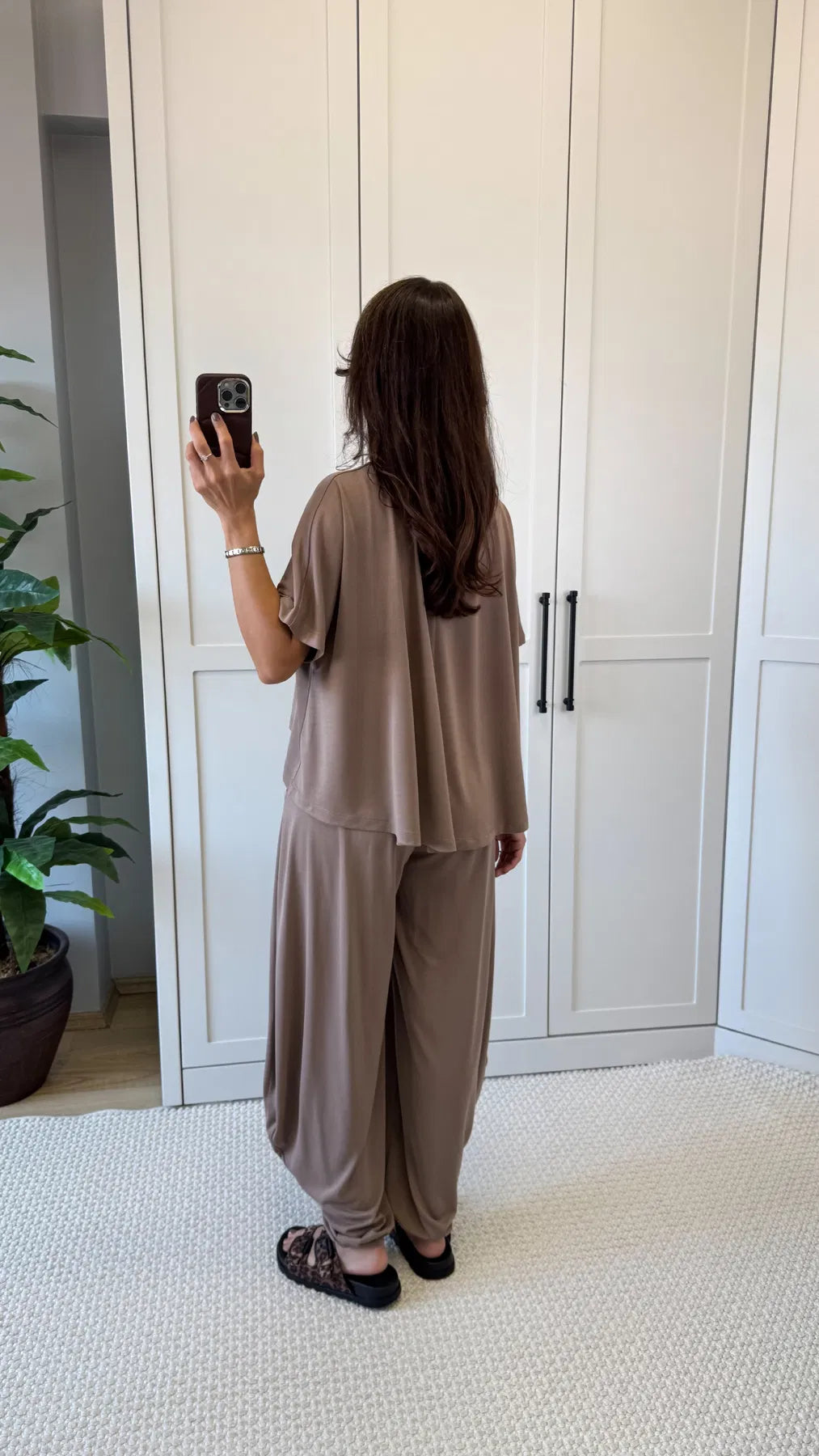 Smokey Taupe Soft Modal Tee & Salwar Balloon Pants Set