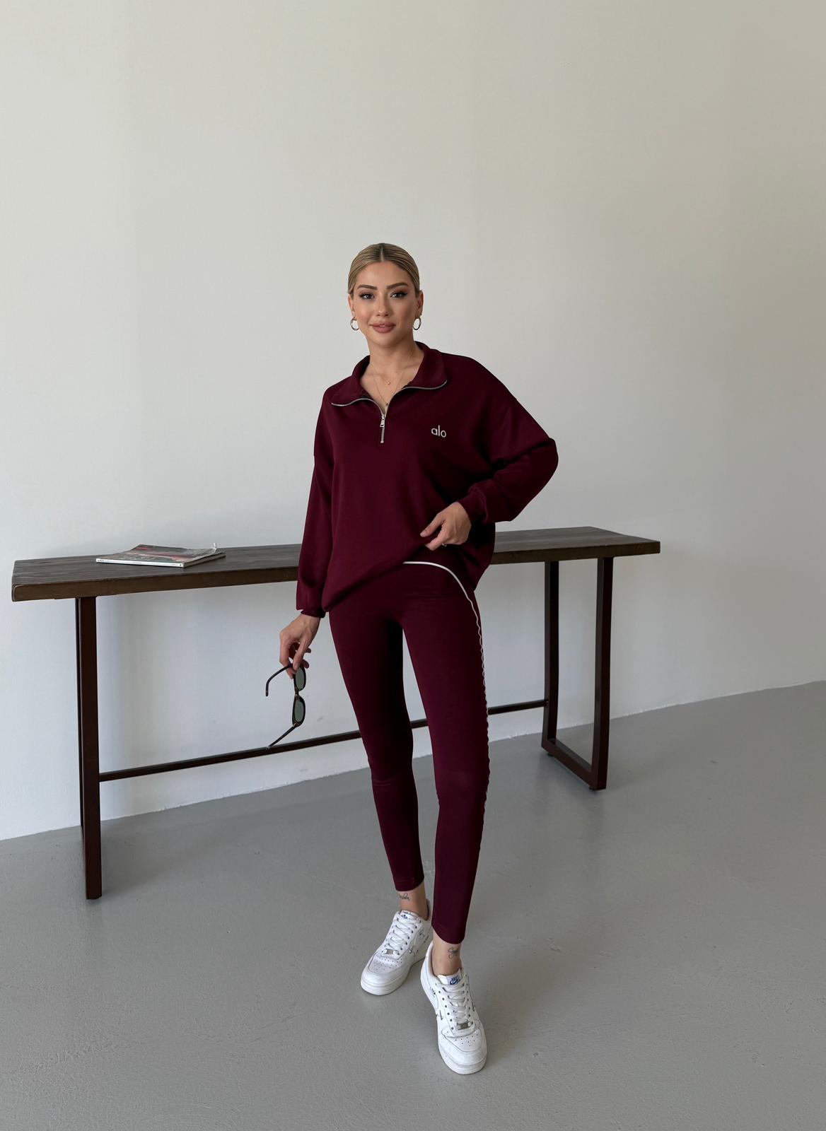 Long Sleeve Zip Top + Matching Tights - Burgundry