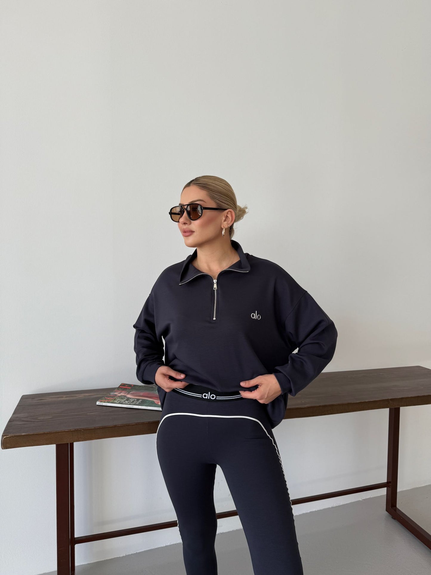 Long Sleeve Zip Top + Matching Tights - Anthracite