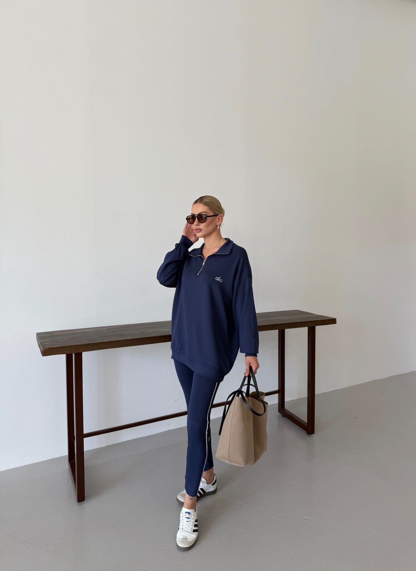 Long Sleeve Zip Top + Matching Modal Tights Navy