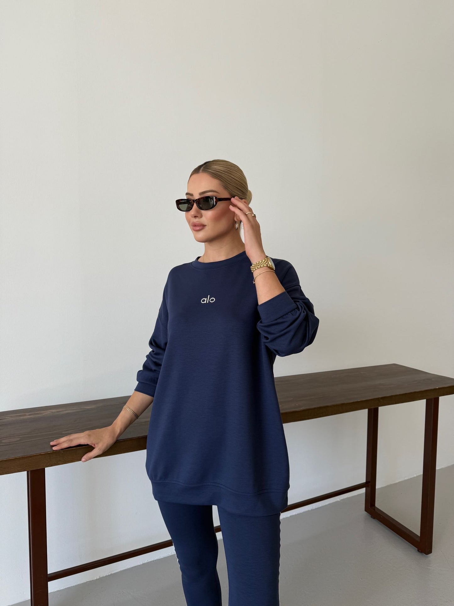 Off-Duty Luxe Crew Set with Headband Navy