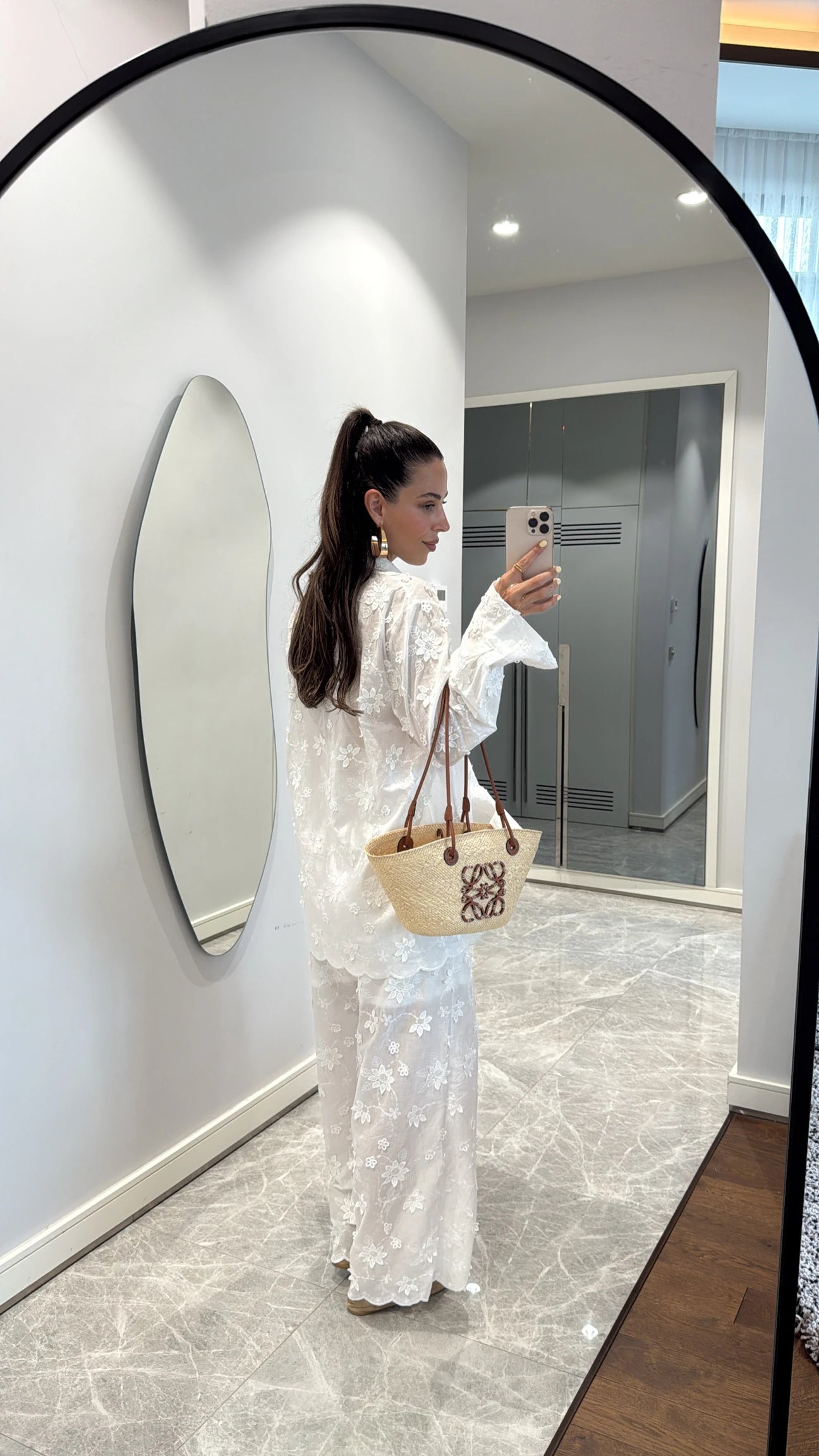 White Floral Appliqué Shirt & Pants Set