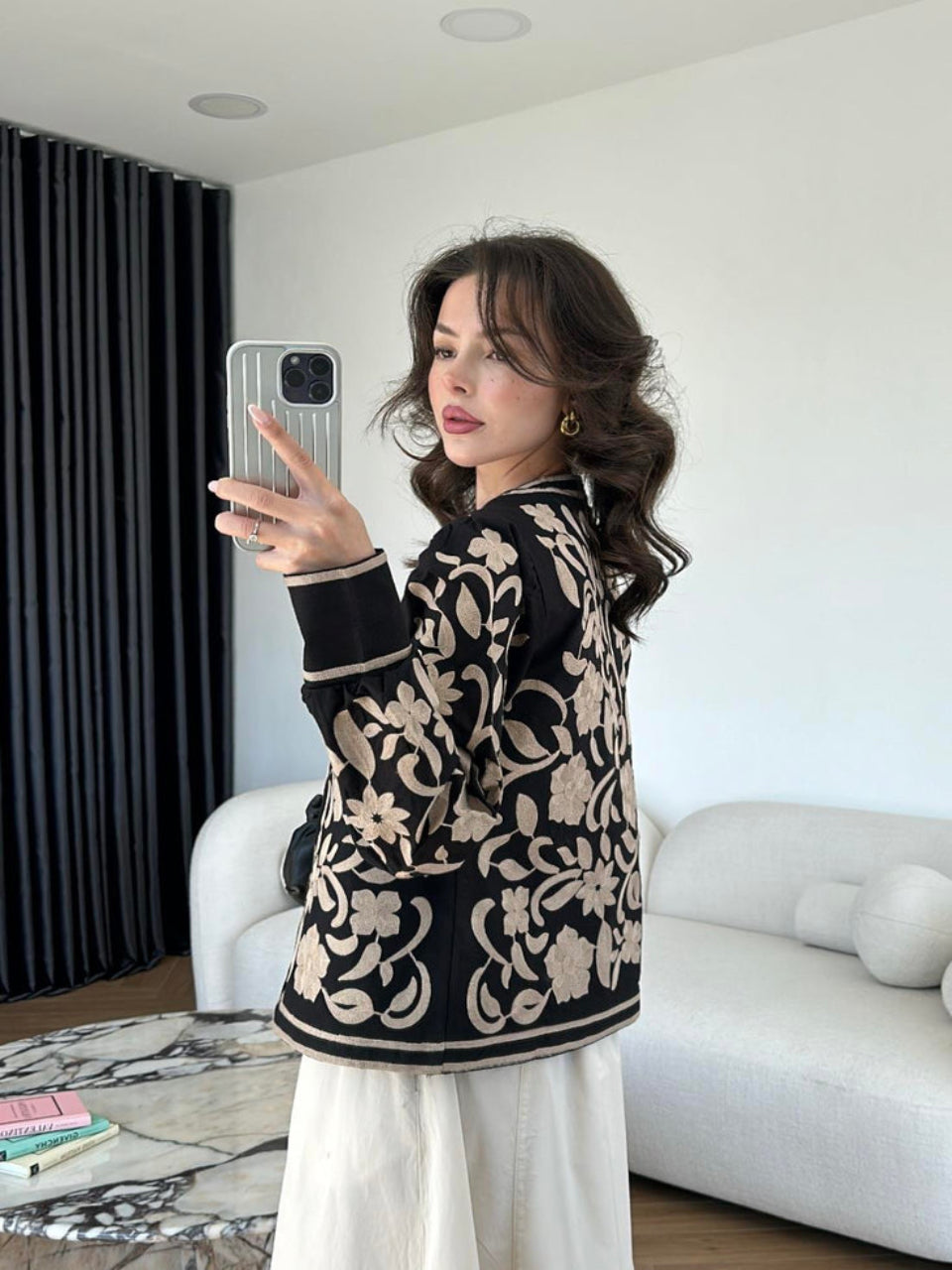 Midnight Bloom Embroidered Jacket Top