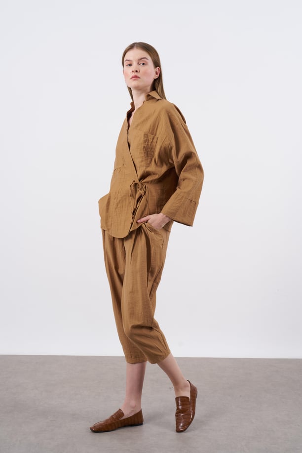 Salvar Style Pants & Kimono Side Tie Set Sandstone