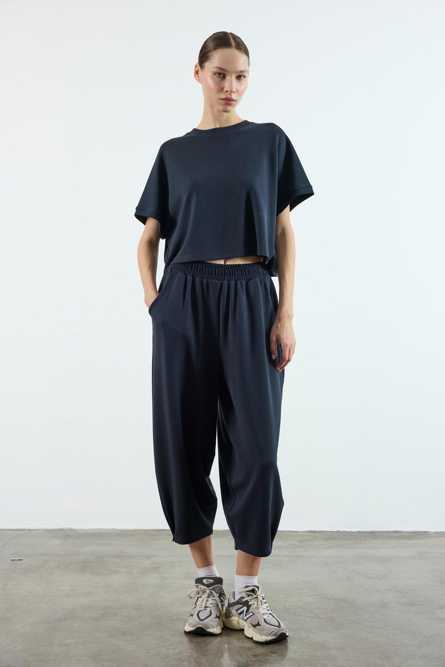 Modal Fabric Hem Detailed Loungewear Comfort Set Navy