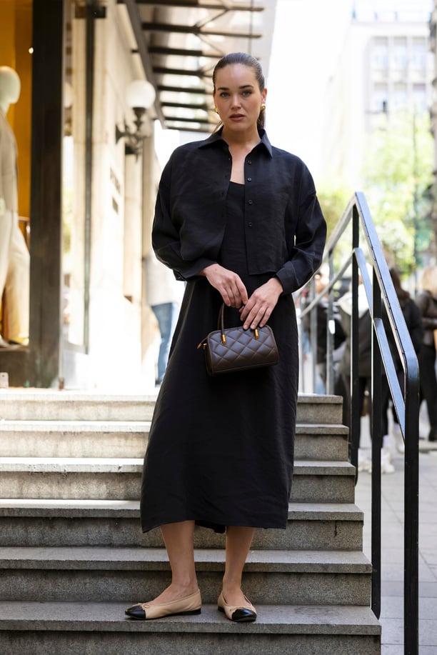 Effortless Elegance Maxi Dress & Oversized Shirt Jacket Set Black