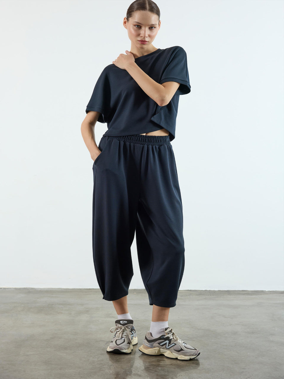 Modal Fabric Hem Detailed Loungewear Comfort Set Navy