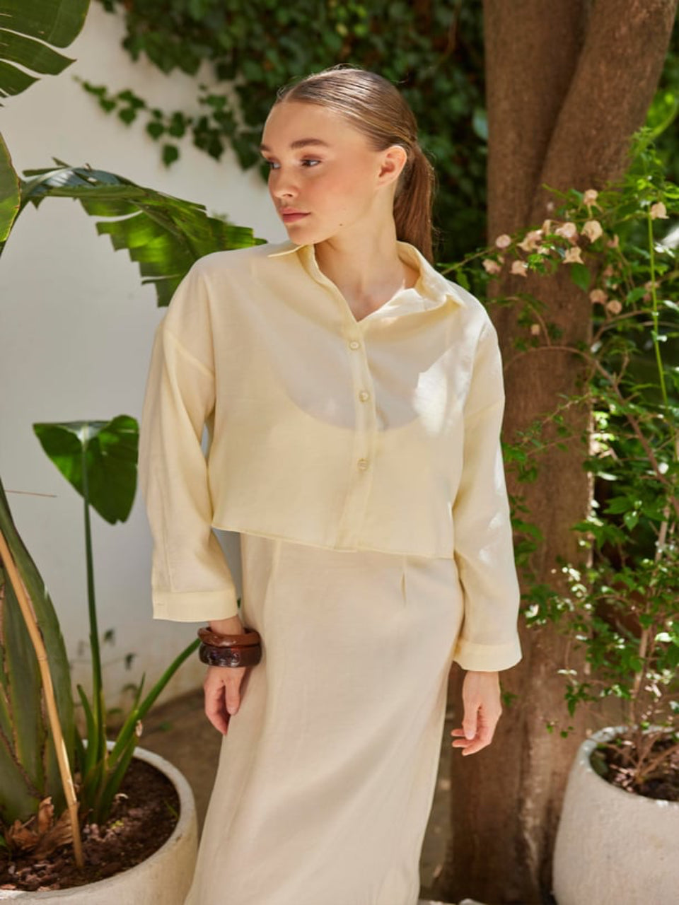 Effortless Elegance Maxi Dress & Oversized Shirt Jacket Set Butter Yellow