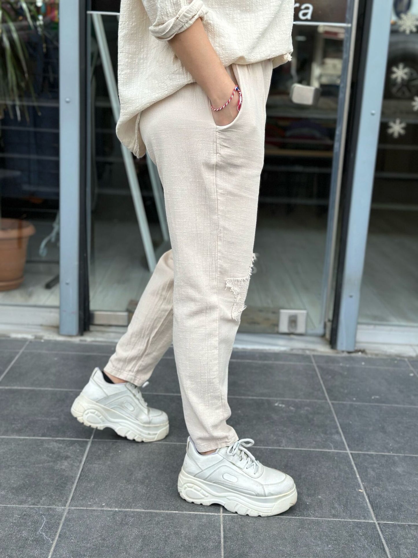 Cotton Boho Sequin Set Cream