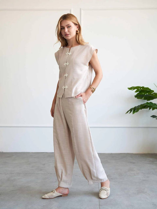 Casual Mandarin Co-Ord Beige