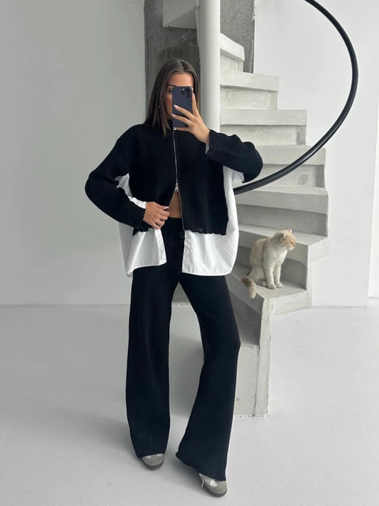 Black Layered Knit Co-Ord Set - STD Size