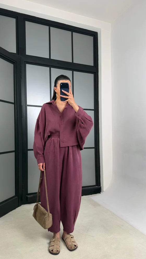 The Luna Tencel Set Burgundy