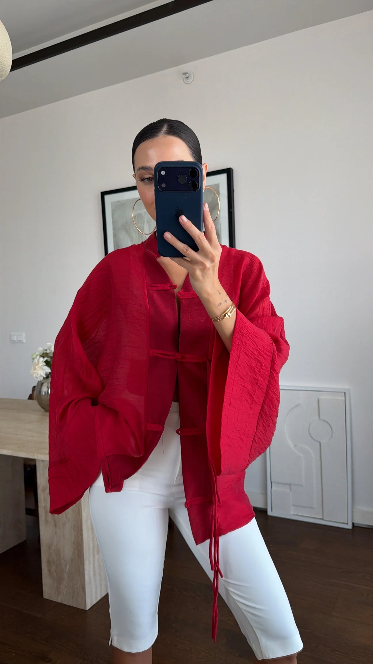 Mandarin Tencel Shirt Red - STD Size