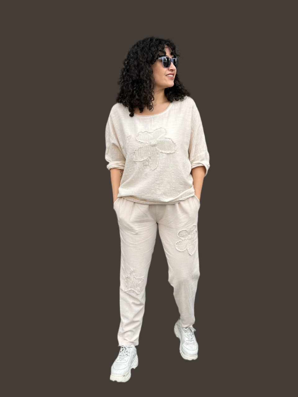 Cotton Boho Sequin Set Cream