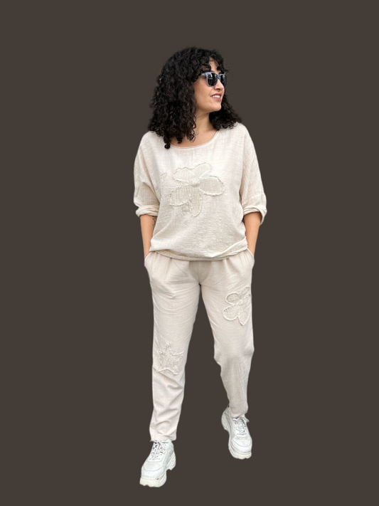 Cotton Boho Sequin Set Cream