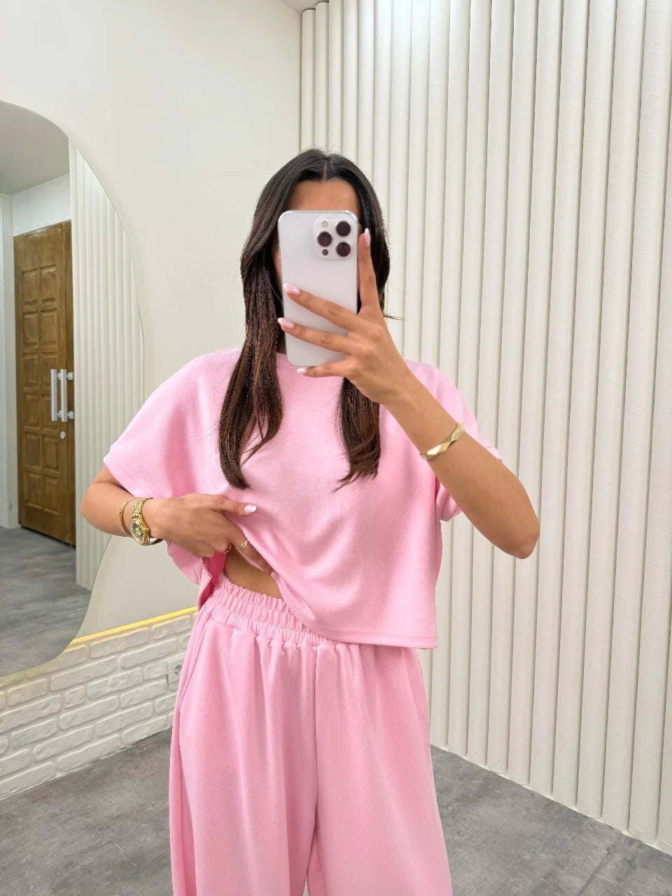 Modal Fabric Hem Detailed Loungewear Comfort Set Candy Pink