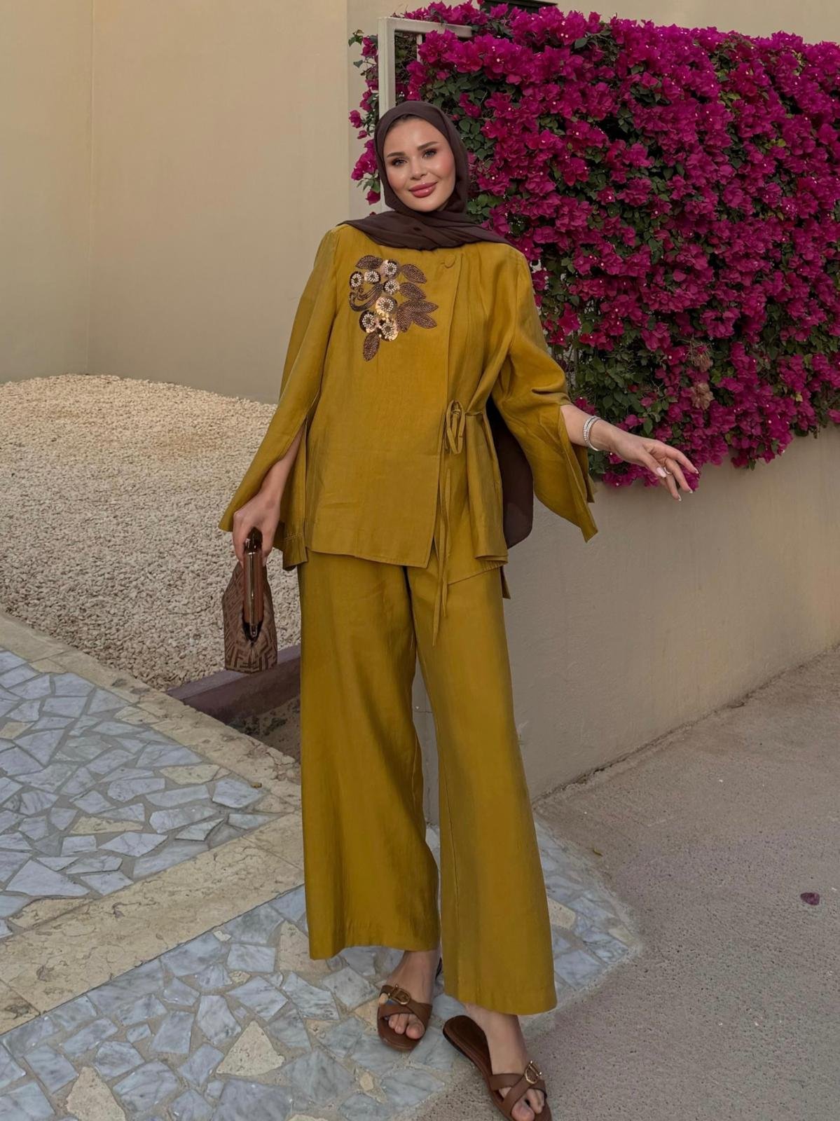 The Sahara Tie-Waist Co-Ord Set Saffron Dusk
