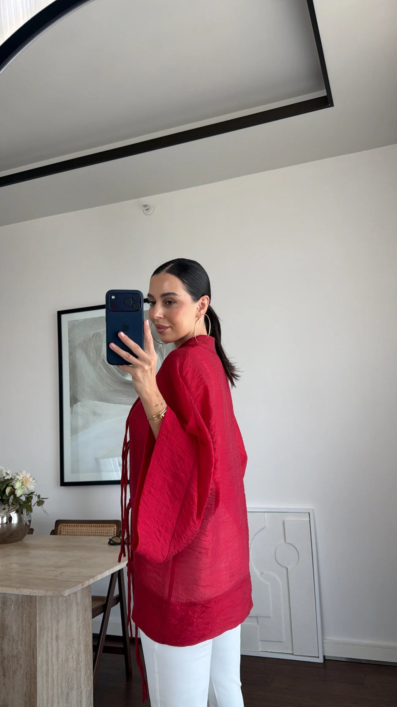 Mandarin Tencel Shirt Red - STD Size