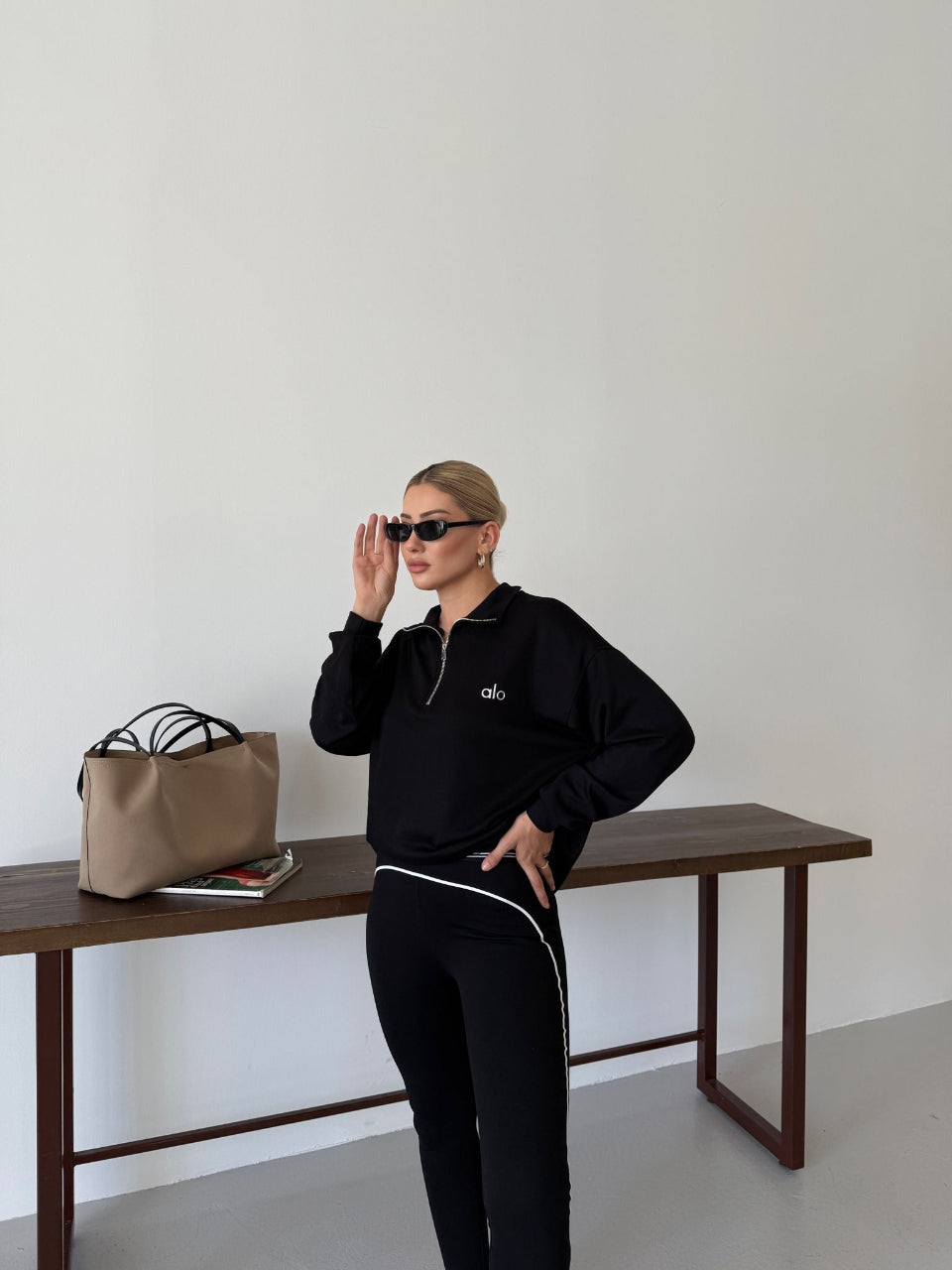 Long Sleeve Zip Top + Matching Tights - Black