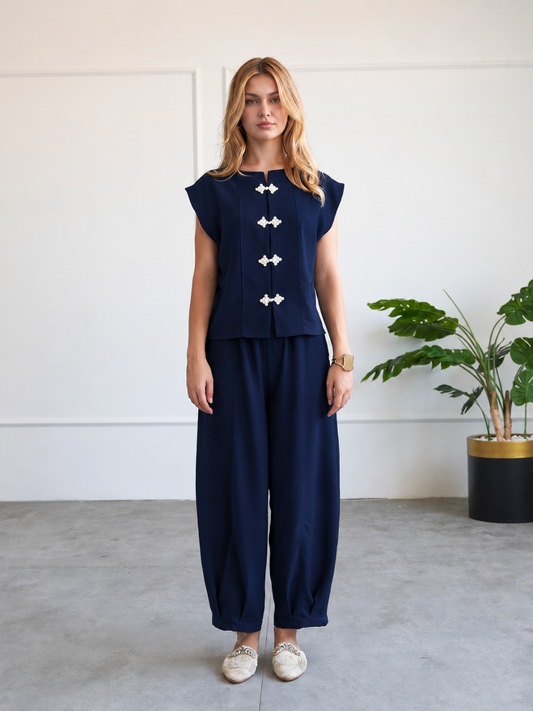 Casual Mandarin Co-Ord Navy