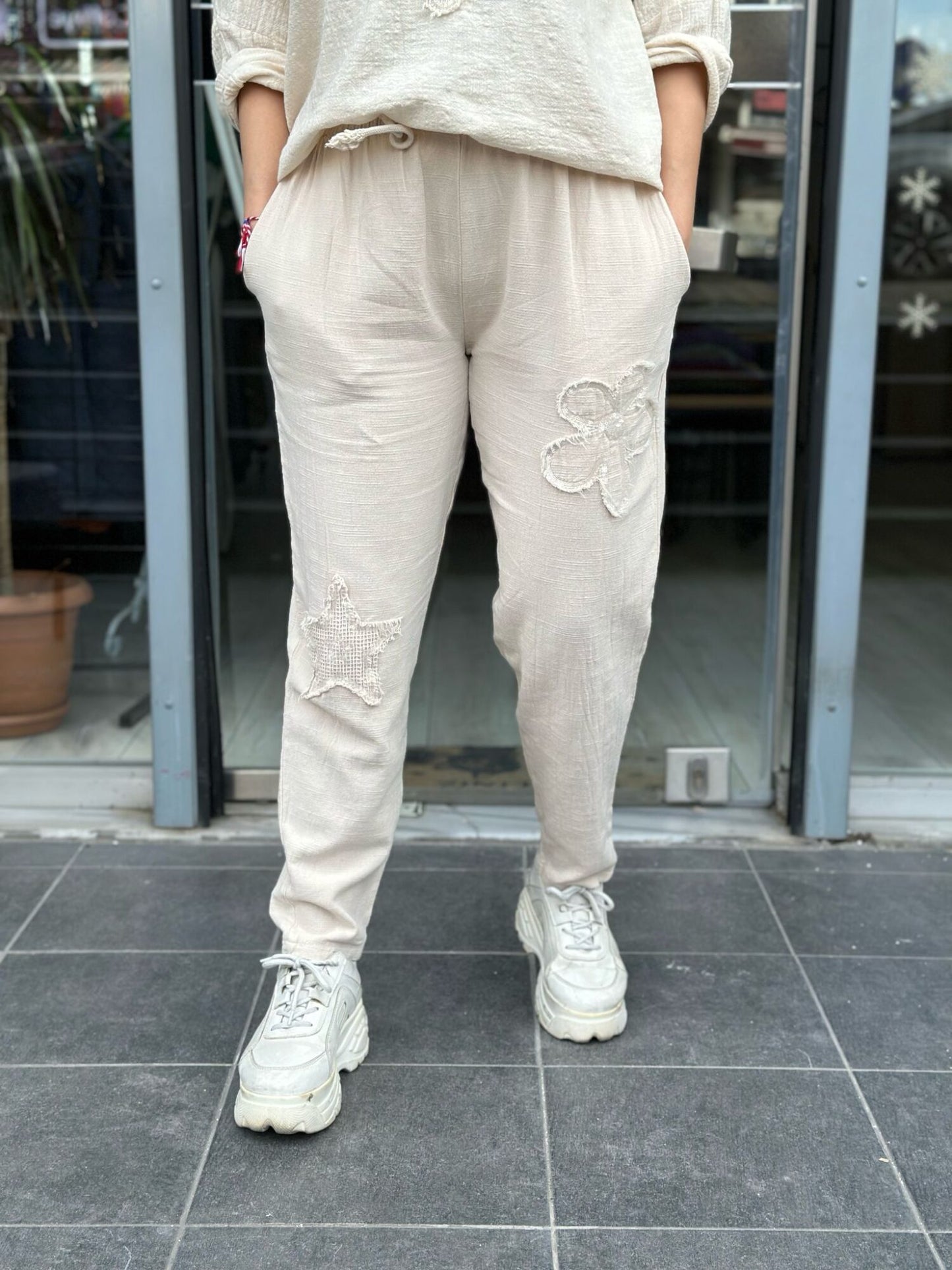 Cotton Boho Sequin Set Cream